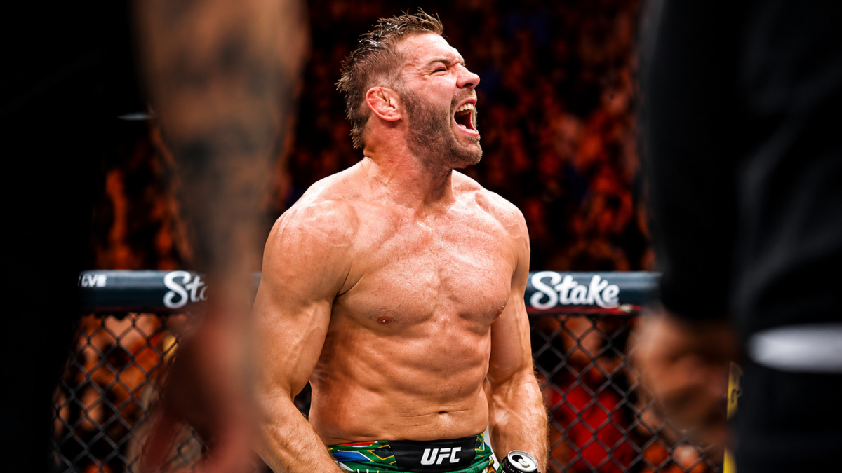 Dricus du Plessis celebrates after his win over Kamaru Usman at UFC Oklahoma City