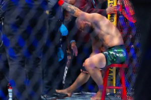 Conor McGregor addresses fans after confirming knee surgery following UFC 329.