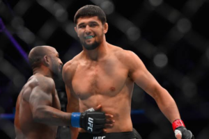 Nursulton Ruziboev celebrates a submission win, now set to face Michael Page at UFC Paris.
