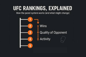 UFC matchmaking process showing fighters and title belts behind the scenes