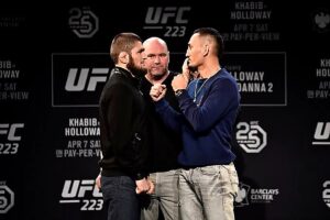 Anderson Silva, Khabib Nurmagomedov, and Max Holloway during their championship runs in the UFC.