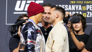 Dustin Poirier and Michael Chandler face off before their UFC 281 fight