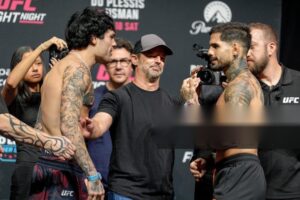 Tommy McMillen and Alberto Montes face off before their featherweight bout at UFC Oklahoma City