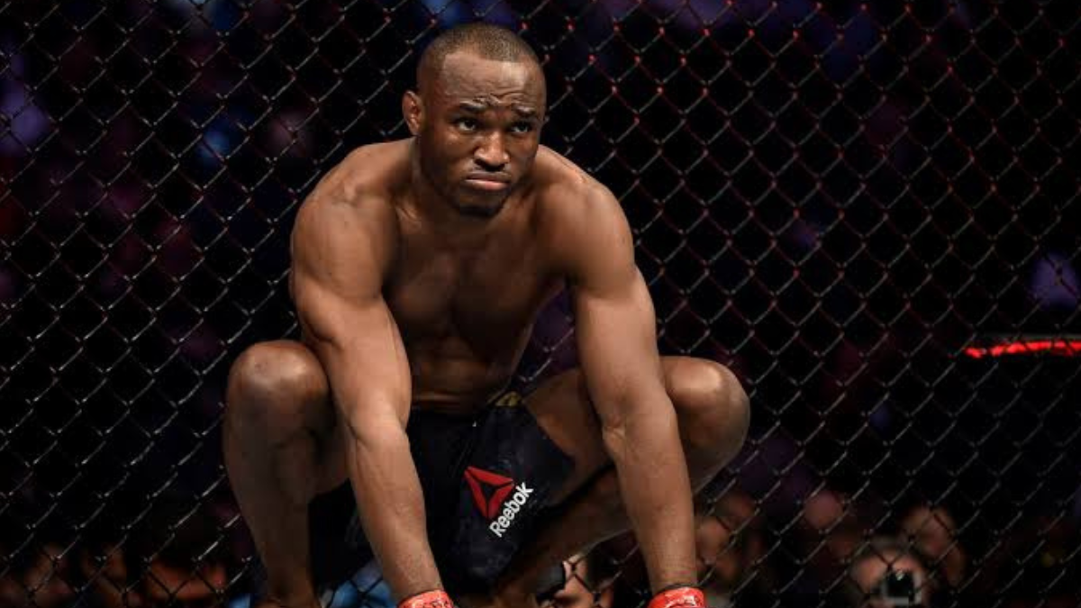 Kamaru Usman standing in the octagon during his UFC Oklahoma City fight
