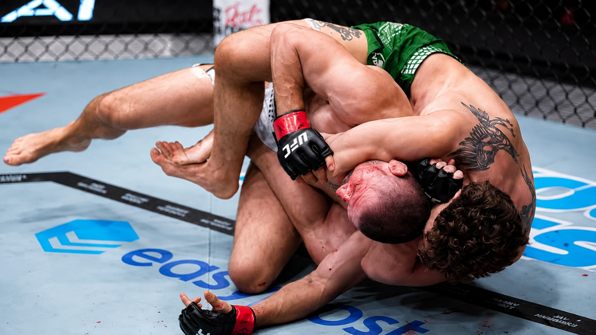 Quillan Salkilld celebrates his submission win over Mateusz Gamrot at UFC Vegas 120